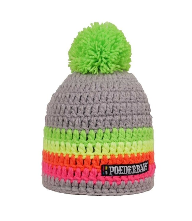 Poederbaas Kleurrijke babymuts met handschoentjes - grijs/groen/geel/roze