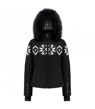 Poivre Blanc Veste de ski stretch noire avec fausse fourrure