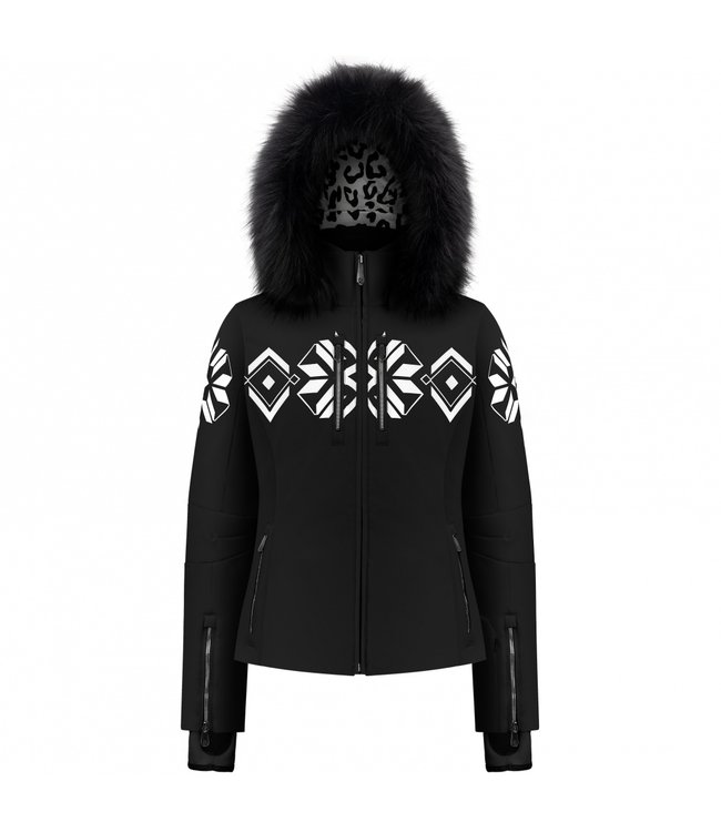Black stretch ski jacket with faux fur Poivre Blanc 