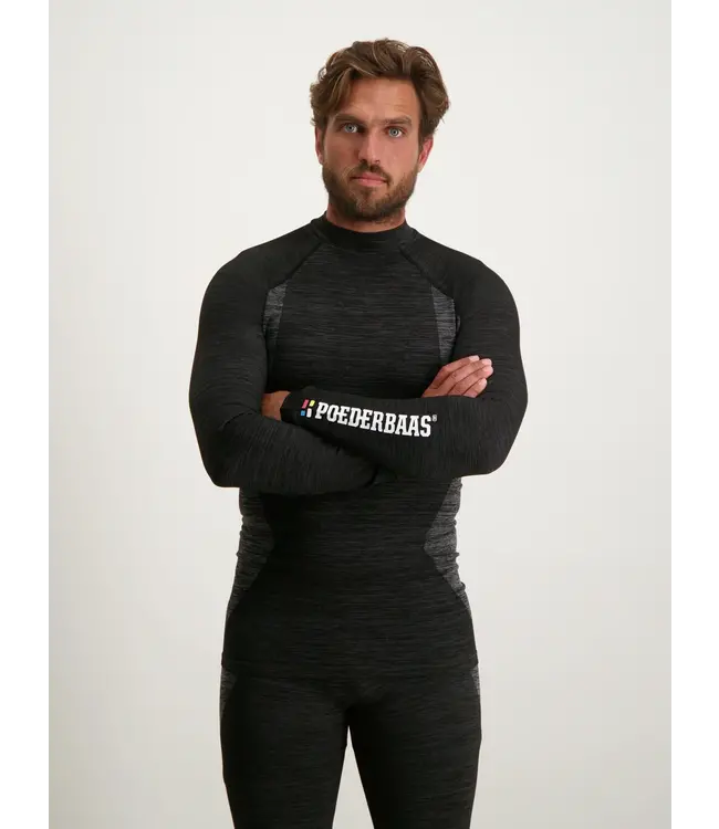 Poederbaas Heren Technisch Thermo Shirt Lange Mouw - Zwart