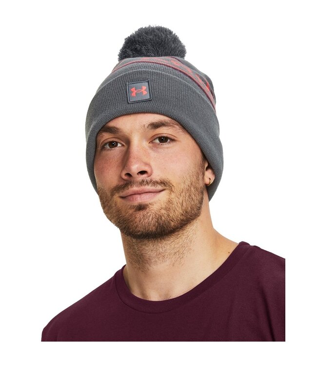 Under Armour UA Herren Halftime Pom Beanie - Pitch Gray / Dark Maroon