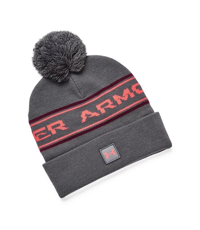 Under Armour UA Heren Halftime Pom Beanie-Pitch Grijs / Donker Kastanjebruin