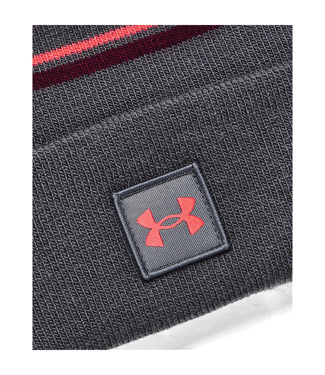 Under Armour UA Herren Halftime Pom Beanie - Pitch Gray / Dark Maroon