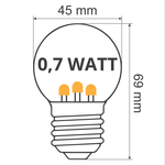 Warm witte LED lampen met LEDs op korte stokjes - 0,7 watt