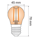 2,5W & 4,5W filament lamp, 2000K, amber glas Ø45 - dimbaar