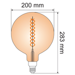 8,5W DNA spiraal lamp XXXL, 2000K, amber glas Ø200 - dimbaar