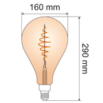 8,5W croissant spiraal lamp XXL, 2000K, amber glas Ø160 - dimbaar