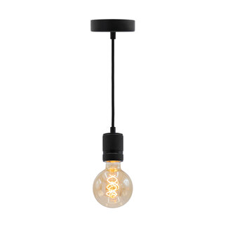 Industriële mat zwarte snoerpendel incl. 5W XL lamp, amber glas, 1800K, Ø95