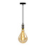 Moderne zilveren snoerpendel incl. 8,5W tot 10W XXL lamp, amber glas, 2000K, Ø160