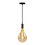 Moderne glanzende zwarte snoerpendel incl. 8,5W tot 10W XXL lamp, amber glas, 2000K, Ø160