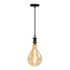 Moderne glanzende zwarte snoerpendel incl. 8,5W tot 10W XXL lamp, amber glas, 2000K, Ø160