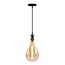 Moderne glanzende zwarte snoerpendel incl. 8,5W tot 10W XXL lamp, amber glas, 2000K, Ø160
