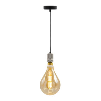 Industriële zilveren snoerpendel incl. 8,5W tot 10W XXL lamp, amber glas, 2000K, Ø160