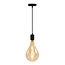 Industriële mat zwarte snoerpendel incl. 8,5W tot 10W XXL lamp, amber glas, 2000K, Ø160