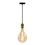 Industriële gouden snoerpendel incl. 8,5W tot 10W XXL lamp, amber glas, 2000K, Ø160