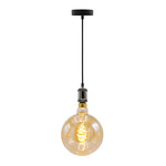 Moderne glanzende zwarte snoerpendel incl. 8,5W tot 10W XXXL lamp, amber glas, 2000K, Ø200