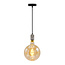 Industriële zilveren snoerpendel incl. 8,5W tot 10W XXXL lamp, amber glas, 2000K, Ø200