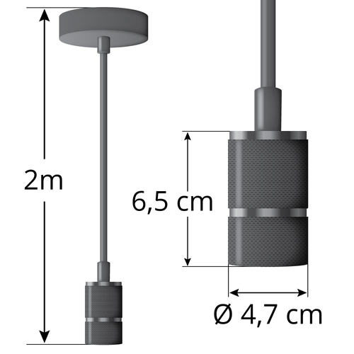 Industriële glanzende zwarte snoerpendel incl. 8,5W tot 10W XXXL lamp, amber glas, 2000K, Ø200