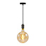 Industriële glanzende zwarte snoerpendel incl. 8,5W tot 10W XXXL lamp, amber glas, 2000K, Ø200