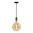 Industriële rosé gouden snoerpendel incl. 8,5W tot 10W XXXL lamp, amber glas, 2000K, Ø200