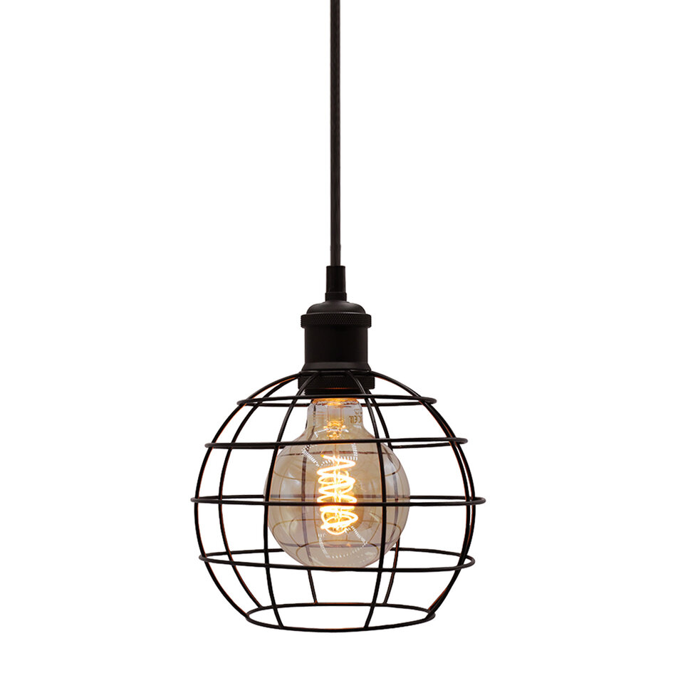 Hanglamp Hugo incl. 5W spiraal lamp, amber glas, 1800K, Ø95