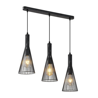 Industriële hanglamp zwart metaal 3-lichts – Sofia