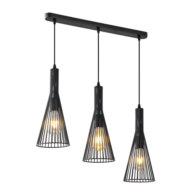 Industriële hanglamp zwart metaal 3-lichts – Sofia