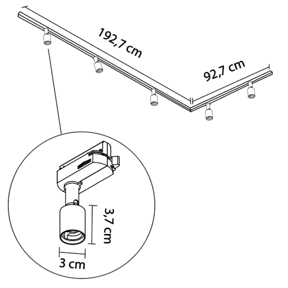 Modern 1-fase railsysteem van 3 meter met Stanley spots - plafondlamp