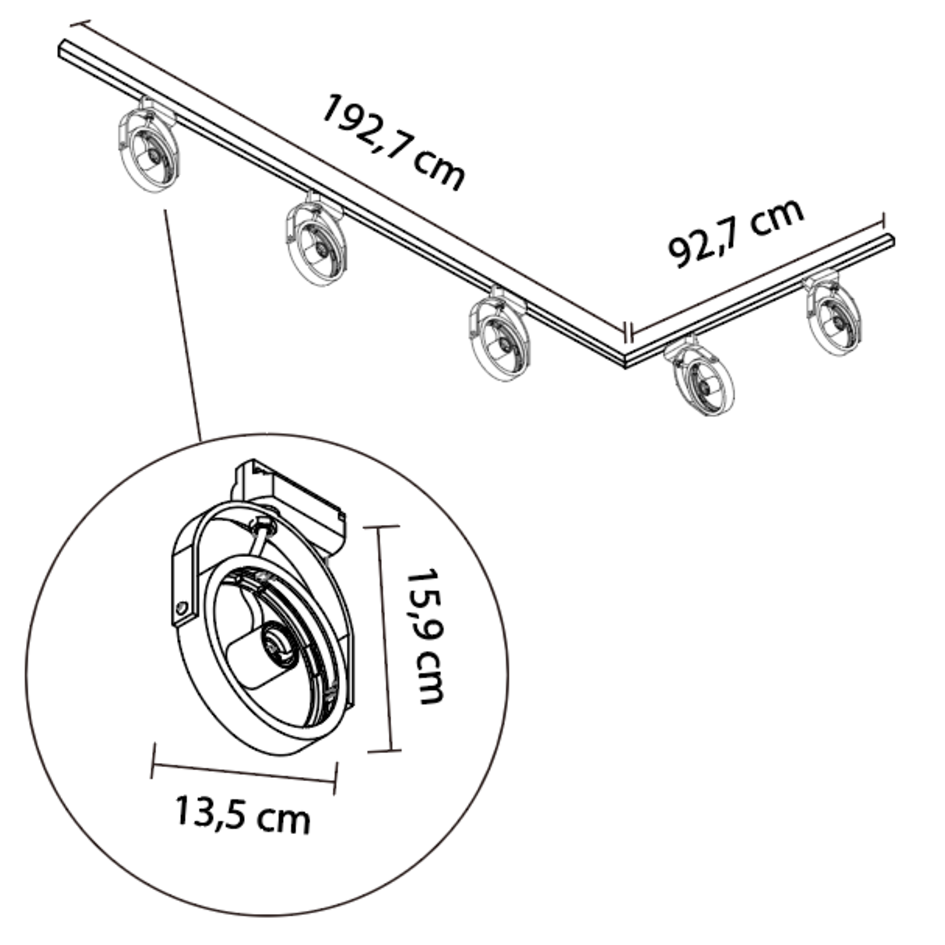 Modern 1-fase railsysteem van 3 meter met  Skaly spots - plafondlamp