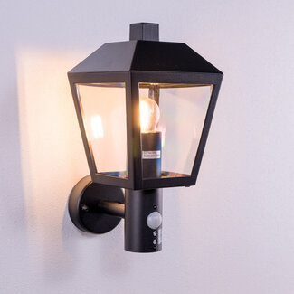 Landelijke buitenwandlamp Dax met sensor - zwart