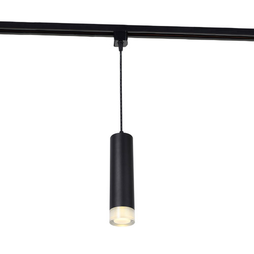 1-fase rail tube hanglamp Luke - zwart met melkwitte kap