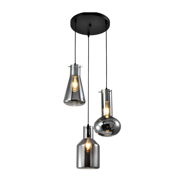 Industriële 3-lichts hanglamp met smoke glas -  Deidre