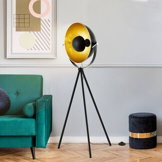 Design driepoot staande lamp  Charlotte - zwart met goud