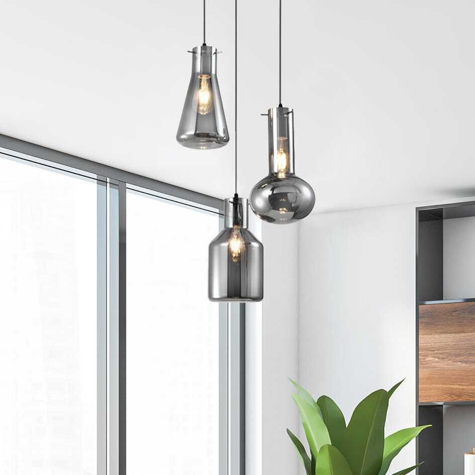 Industriële 3-lichts hanglamp met smoke glas -  Deidre