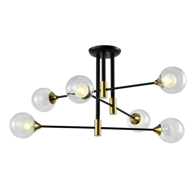 Design plafondlamp zwart met goud, 6-lichts - Aura