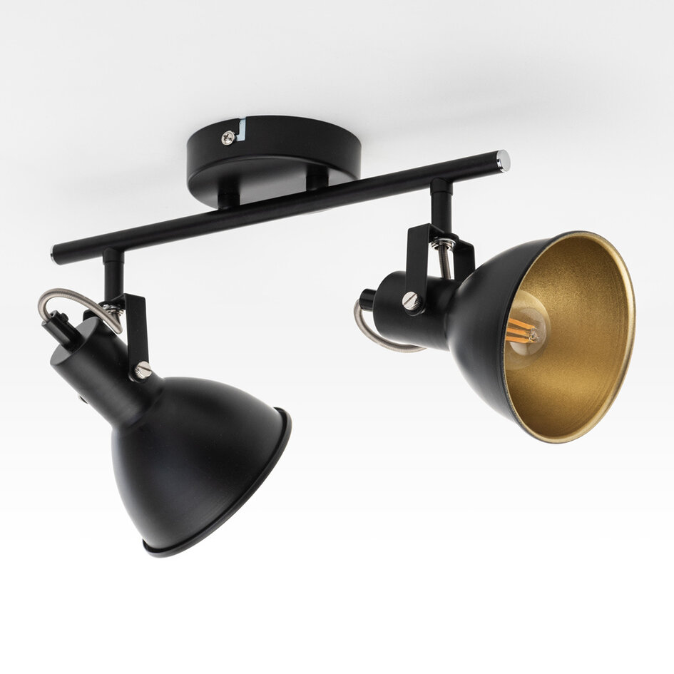 Design plafondspot zwart met goud 2-lichts - Alexandria