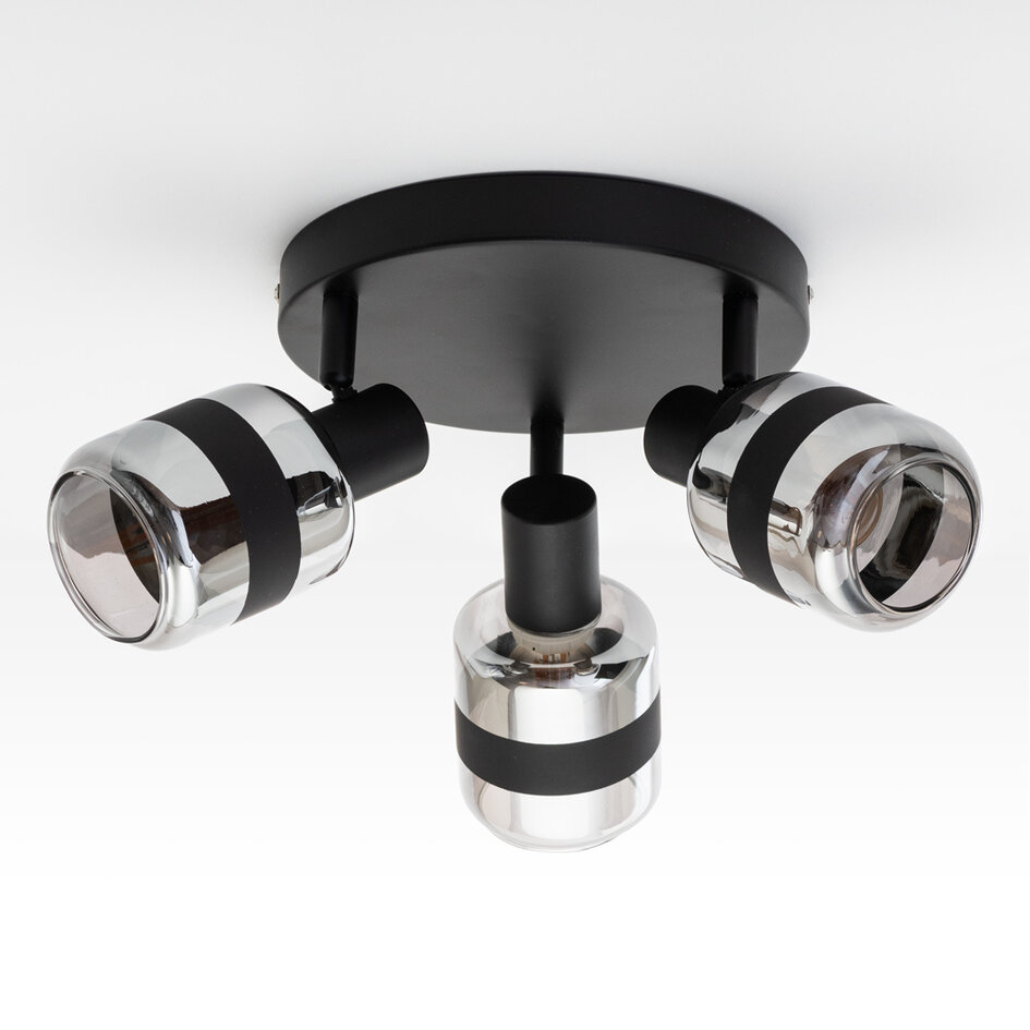 Industriële plafondspot smoke glas, 3-lichts - Adira (E14 fitting)