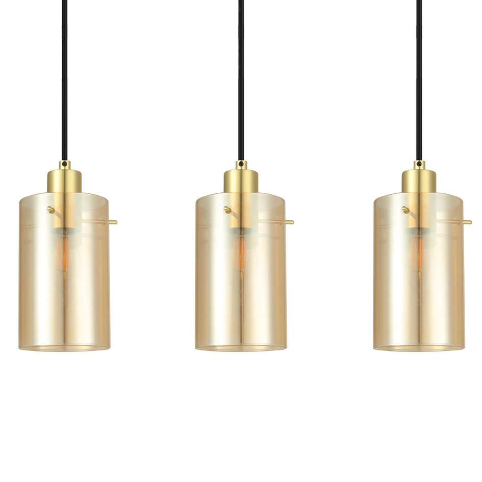 Beschrijving De hanglamp Seattle heeft vijf cilindervormige lampenkappen, die aan een smalle ophanging zijn bevestigd. Het glas van de lampenkappen is amberkleurig wat een warme moderne uitstraling heeft. Het zandgoud geeft hem net wat extra. Het glas gee