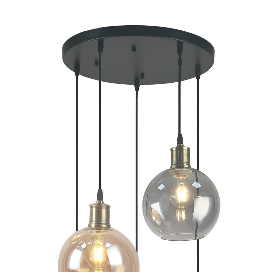 Hanglamp 5-lichts met smoke en amberkleurig glas - Lyana