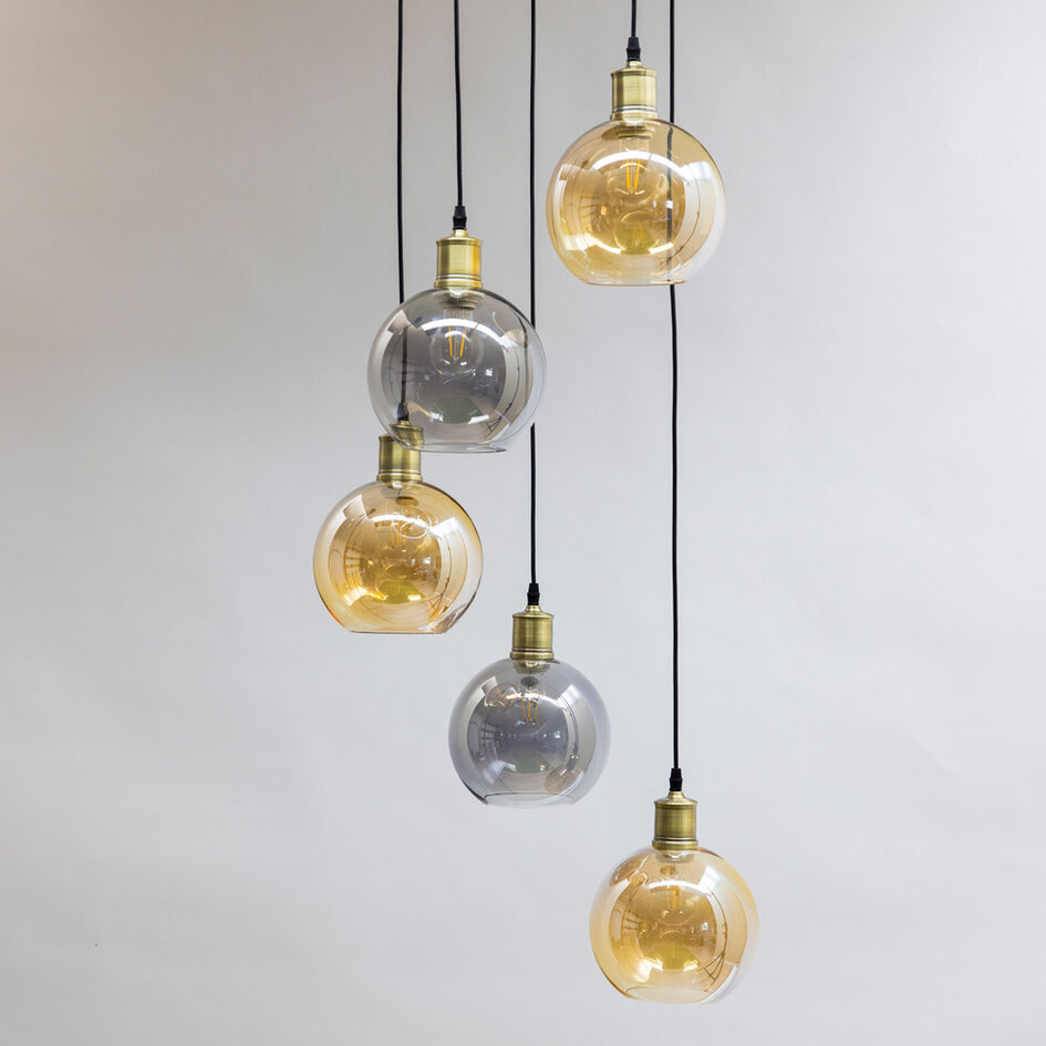 Hanglamp 5-lichts met smoke en amberkleurig glas - Lyana