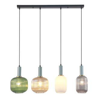 Hanglamp met vier kleuren geribbeld glas - Aeneas