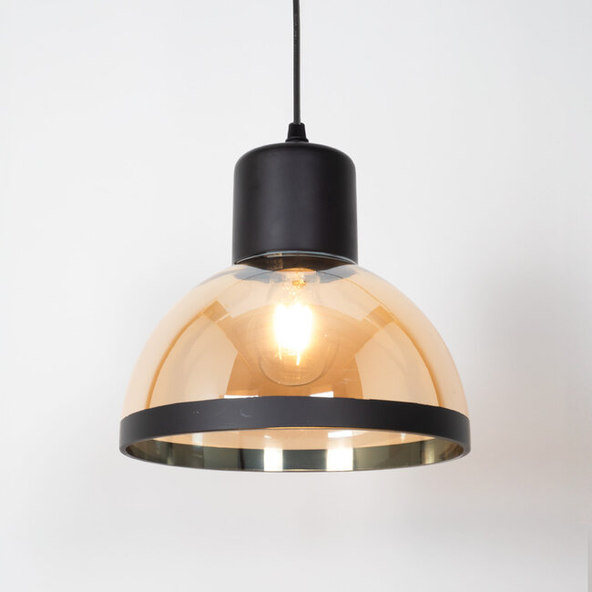 Klassieke hanglamp met zwart en amber glas - Paris