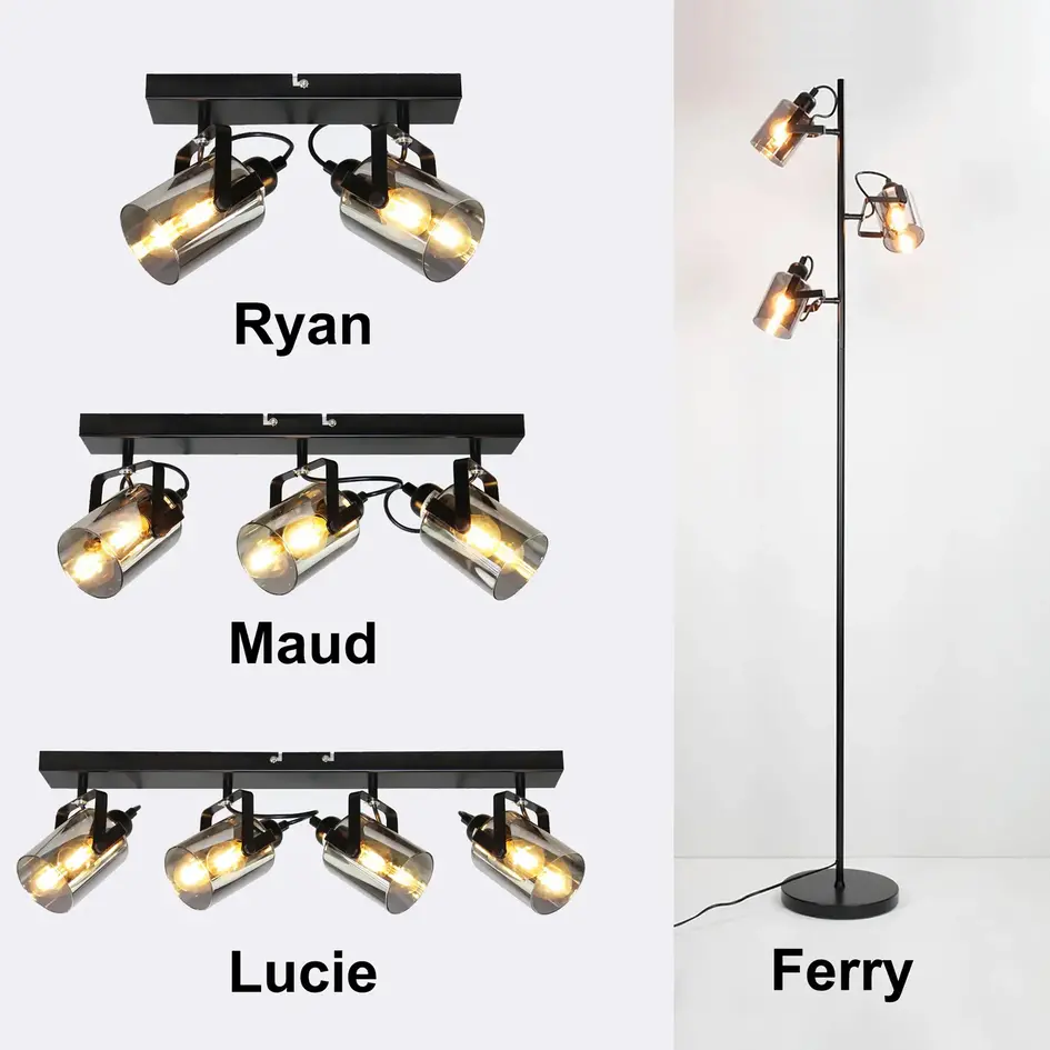 Plafondlamp met smoke grijs glas, 2-lichts - Ryan