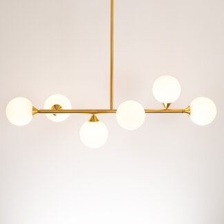 Design plafondlamp goud met melkwit glas, 6-lichts - Aster