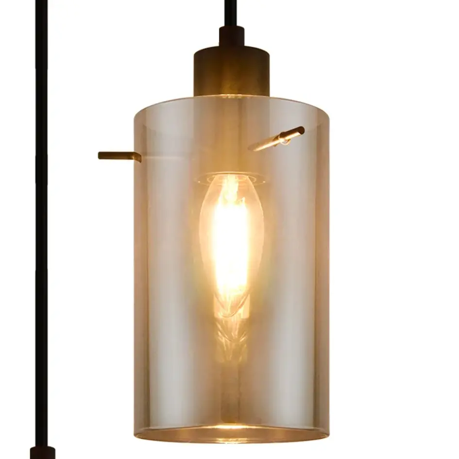 Moderne mat zwarte hanglamp met smoke grijs glas 3-lichts  - Akron