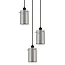 Moderne mat zwarte hanglamp met smoke grijs glas 3-lichts  - Akron
