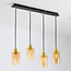 Industriële mat zwarte en  zand gouden hanglamp met amberkleurig glas  4-lichts  - Tuscon