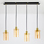 Industriële mat zwarte en  zand gouden hanglamp met amberkleurig glas  4-lichts  - Tuscon