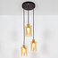Moderne mat zwarte met zand gouden hanglamp met amberkleurig  glas 3-lichts - Arlington