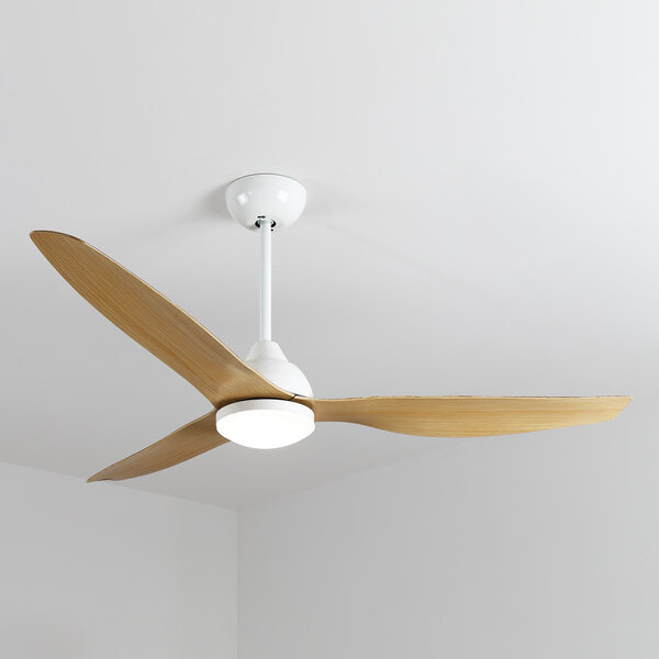 Plafondventilator Oiseau met dimbare LEDs en lichthouten bladen - houtoptiek